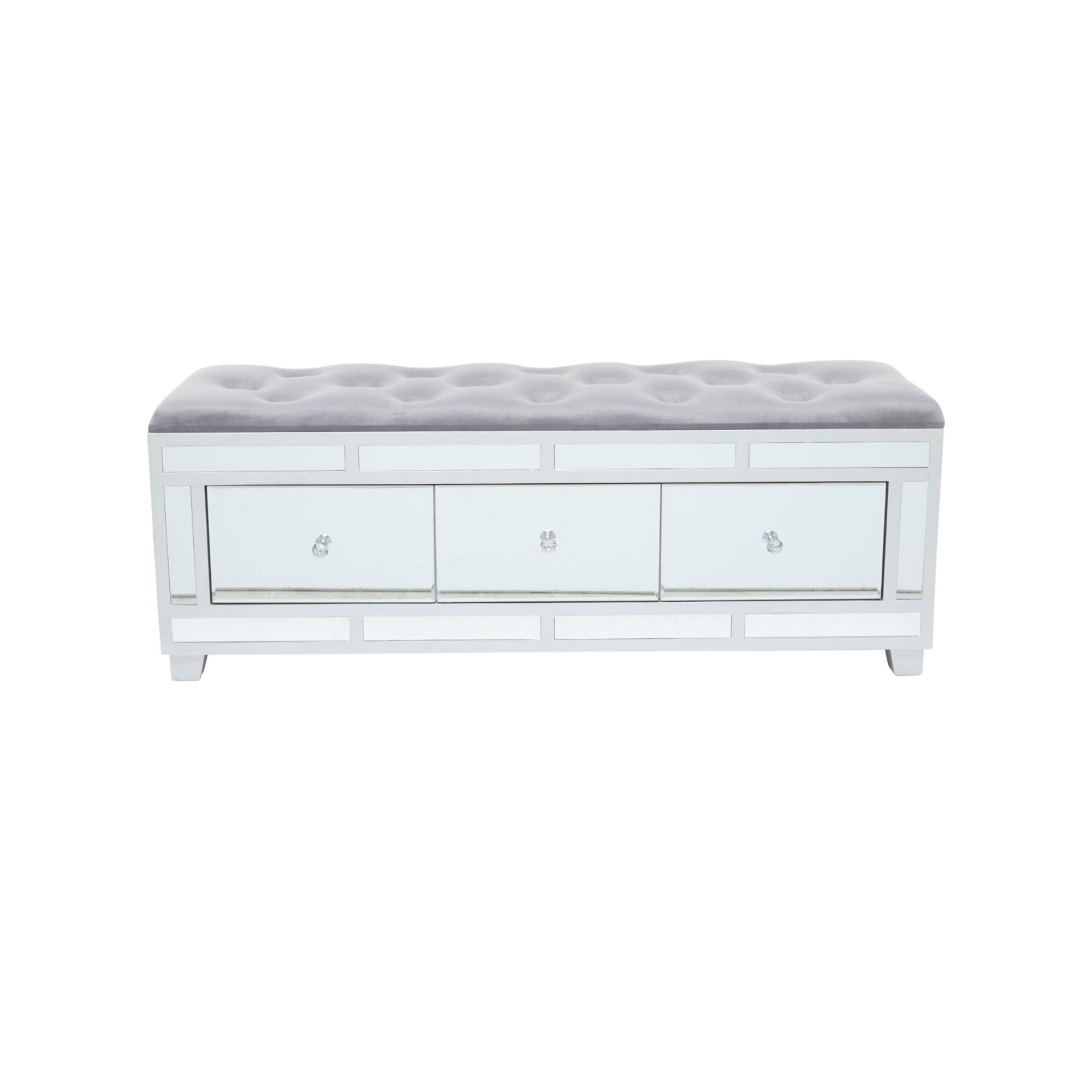 Grey Wood Glam Bench, 47" x 16" x 18"